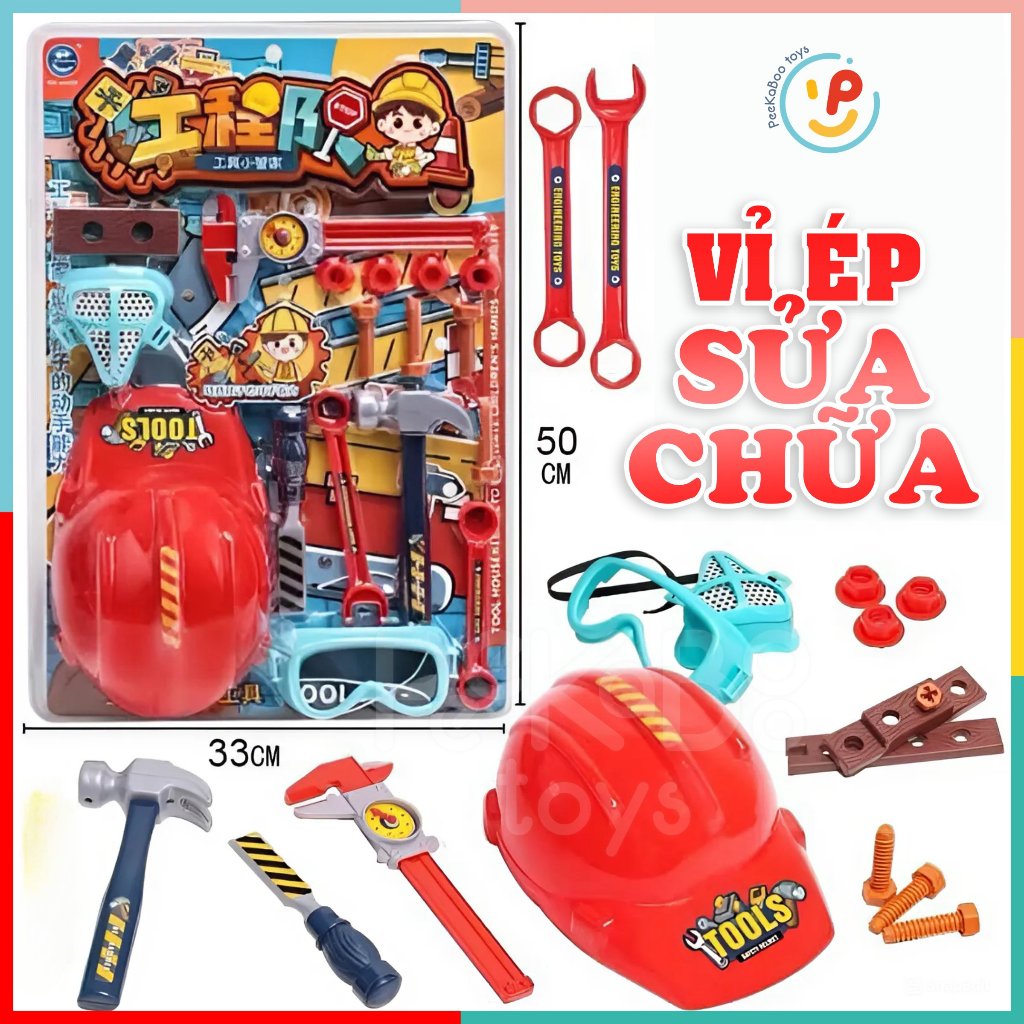 Đồ Chơi Dụng Cụ Kỹ Sư Trẻ Em | Vỉ Ép Dụng Cụ Ốc Vít Cho Bé Tập Sửa Chữa 3288 Peekabootoys