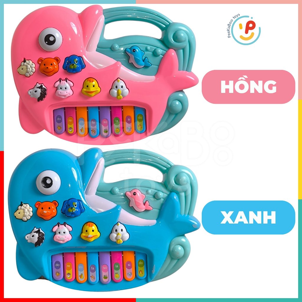 Đồ chơi đàn piano hình cá heo có đèn và âm thanh tiếng kêu động vật Peekabootoys