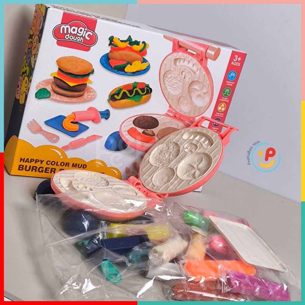 Đất Nặn Thủ Công Có Máy Nặn Hình Bánh Hamburger Hotdog 8083 PeeKaPaw Toys