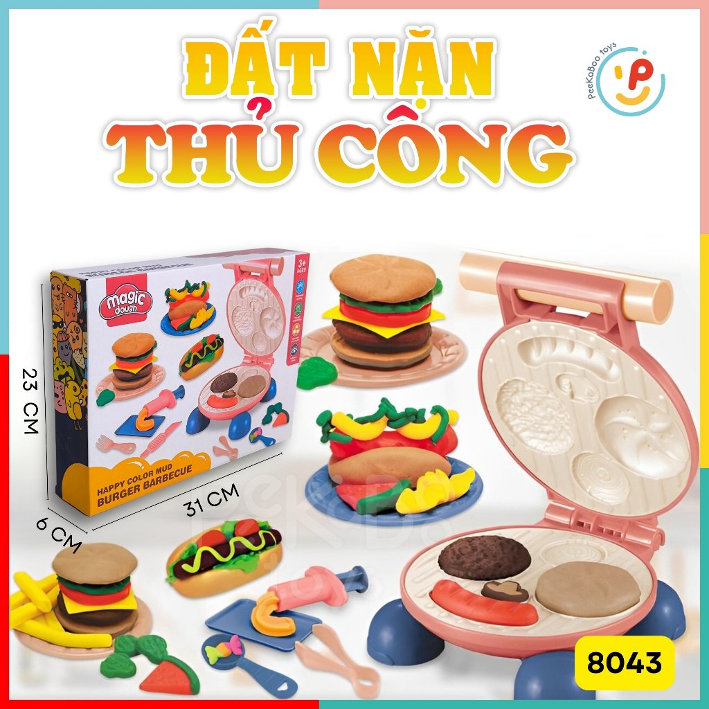 Đất Nặn Thủ Công Có Máy Nặn Hình Bánh Hamburger Hotdog 8083 PeeKaPaw Toys