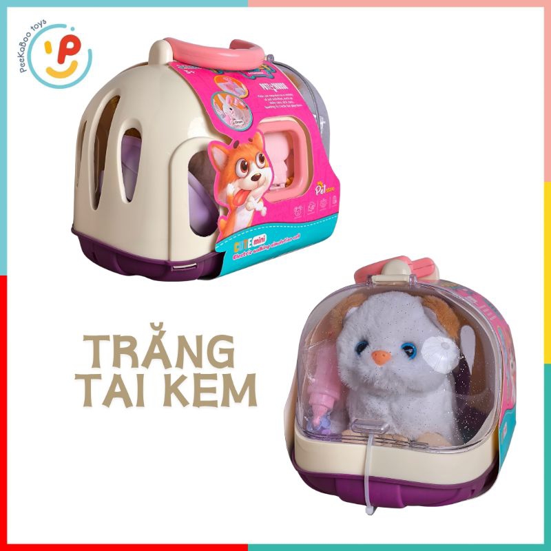 Đồ chơi vali thú cưng lồng mèo bông chó bông biết đi kêu vẫy đuôi kèm phụ kiện PeeKaPaw Toys