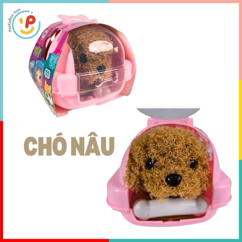 Đồ chơi vali thú cưng lồng mèo bông chó bông biết đi kêu vẫy đuôi kèm phụ kiện PeeKaPaw Toys