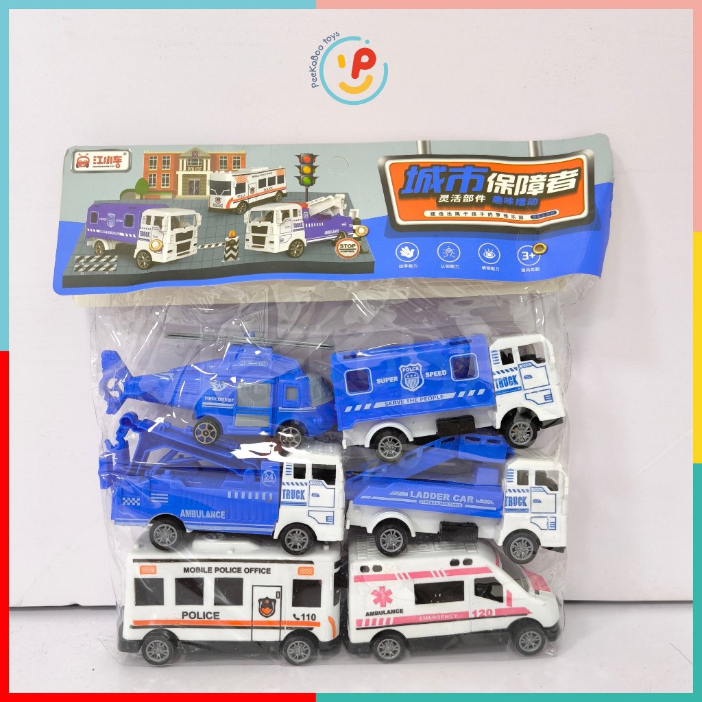 Túi 6 chiếc xe đồ chơi cho bé nhiều loại phương tiện chạy trớn 832 peekabootoys