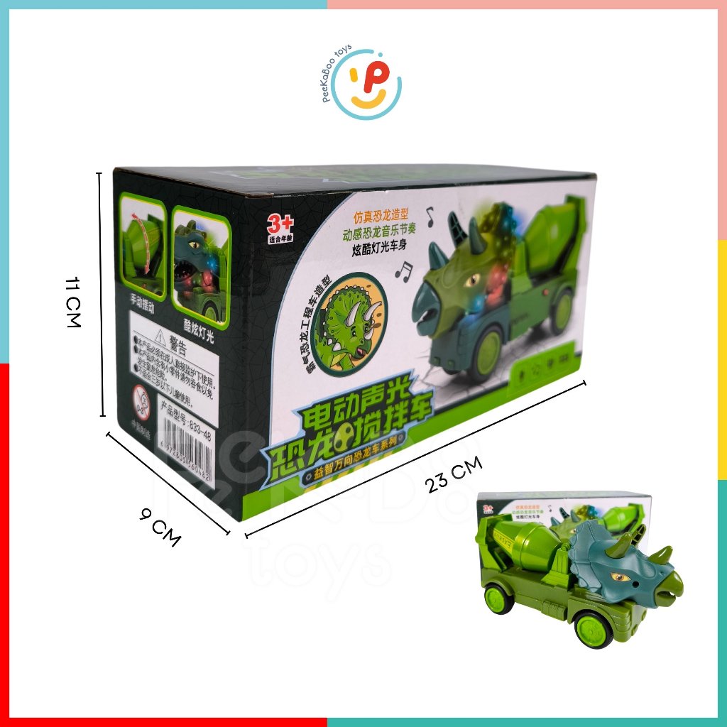 Đồ Chơi Xe Bồn Đầu Khủng Long Dùng Pin Có Đèn Nhạc 833 peekabootoys