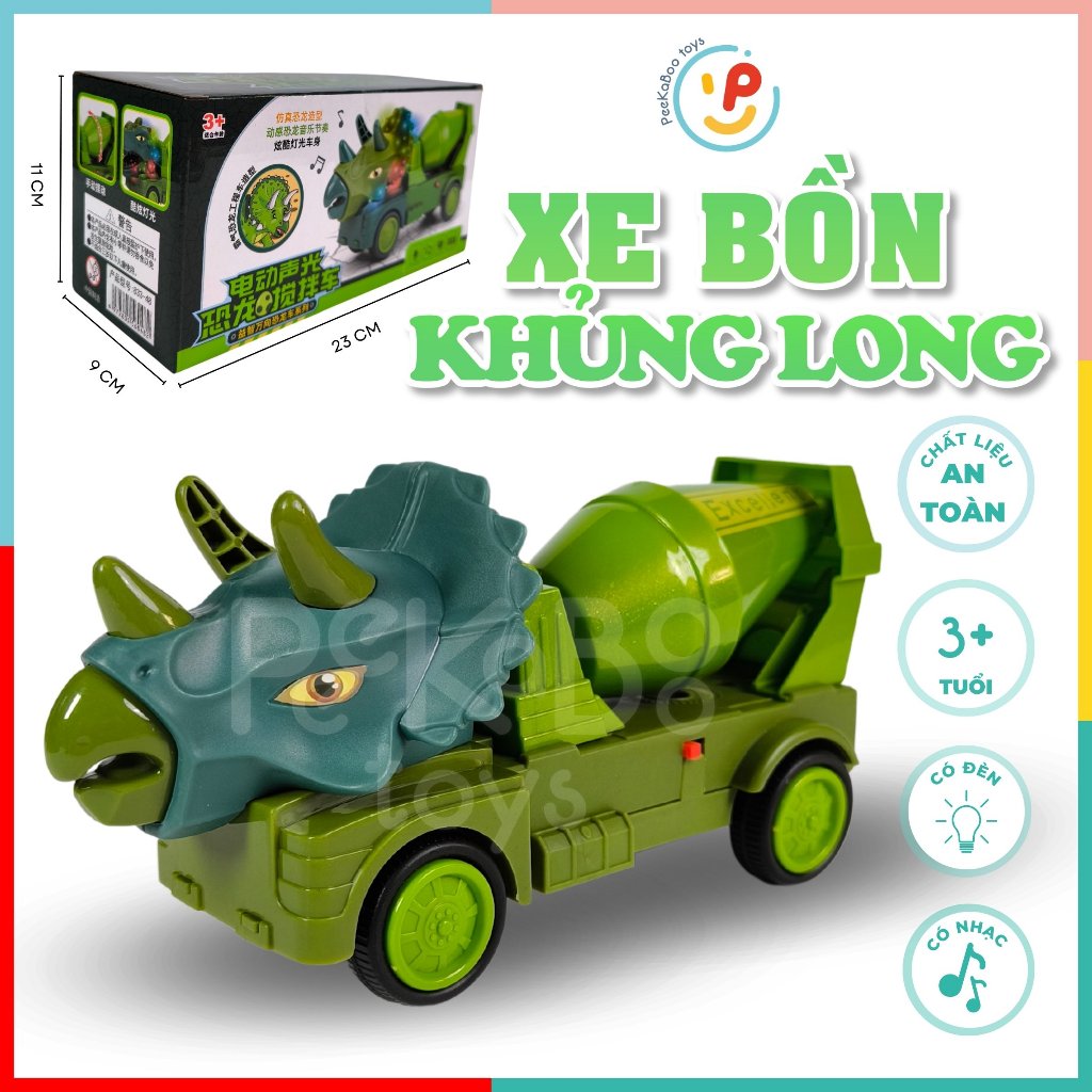 Đồ Chơi Xe Bồn Đầu Khủng Long Dùng Pin Có Đèn Nhạc 833 peekabootoys