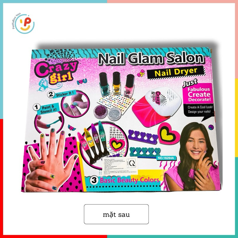Đồ chơi sơn móng tay có máy hơ móng dùng pin kim tuyến sticker dán móng dễ thương 18284