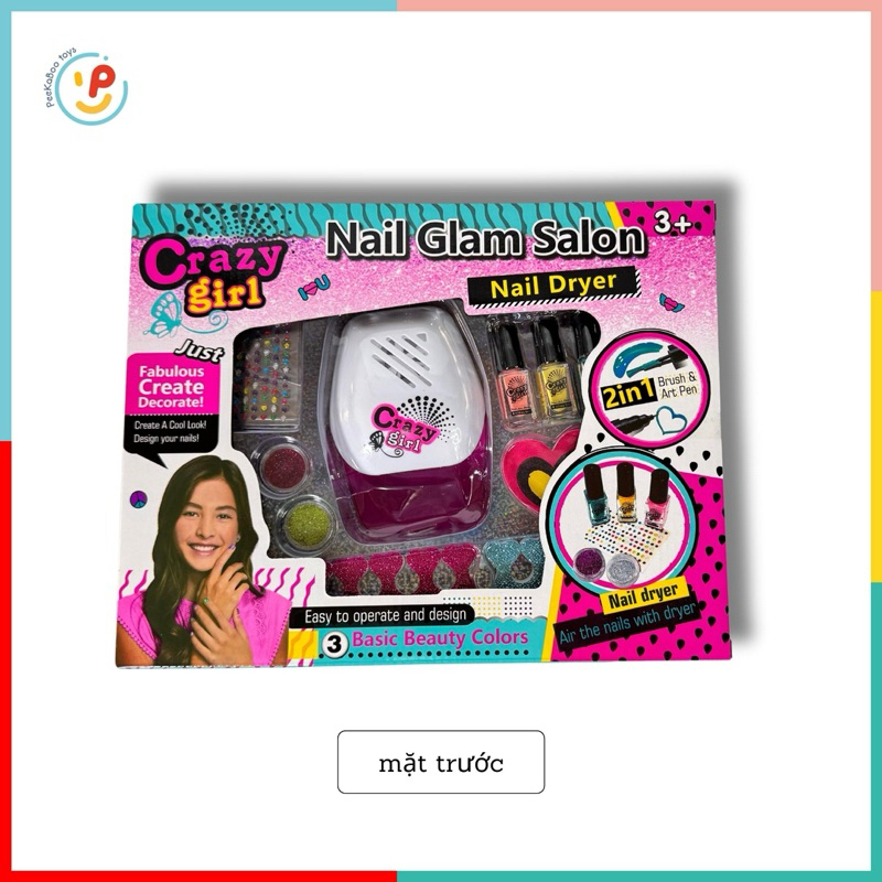 Đồ chơi sơn móng tay có máy hơ móng dùng pin kim tuyến sticker dán móng dễ thương 18284