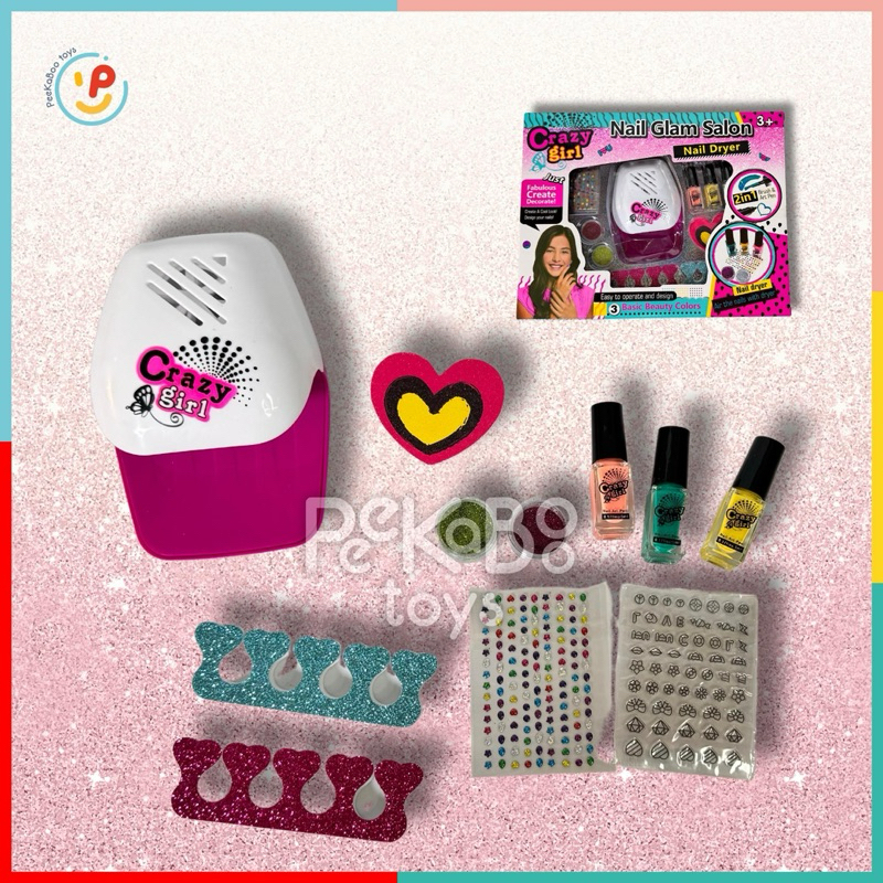 Đồ chơi sơn móng tay có máy hơ móng dùng pin kim tuyến sticker dán móng dễ thương 18284