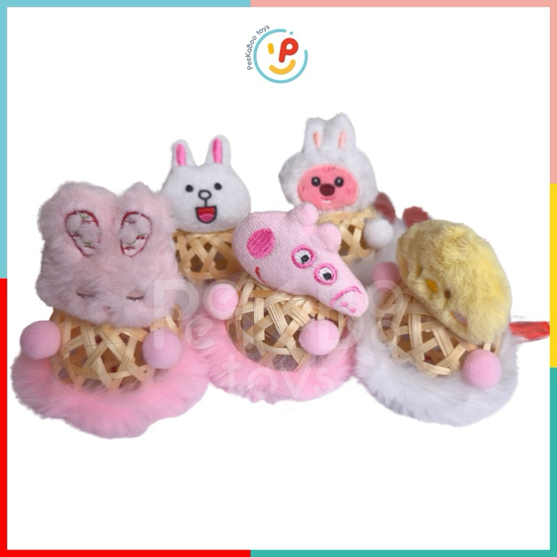 HOT TREND Sẵn Lồng đèn La bubu Mini Giỏ Mây Tre Đan thiết kế thủ công có đèn hot trend đồ chơi trẻ em Peekaboo Toys