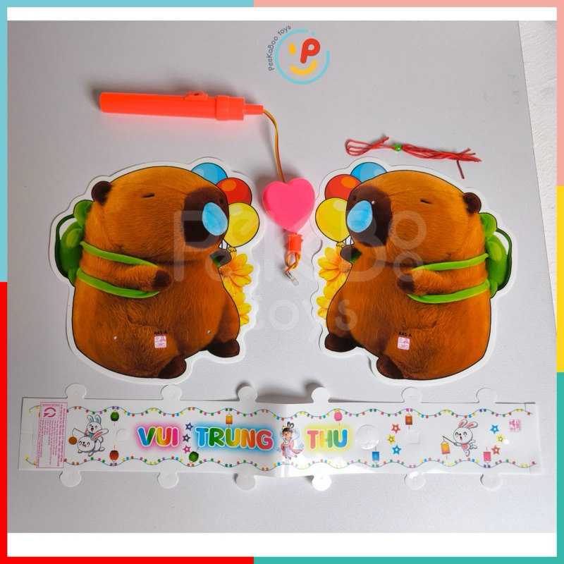 (Sẵn pin) Lồng đèn trung thu Labubu Capybara 20 cm có nhạc giấy bóng 2 mảnh nhiều mẫu ngẫu nhiên peekabootoys