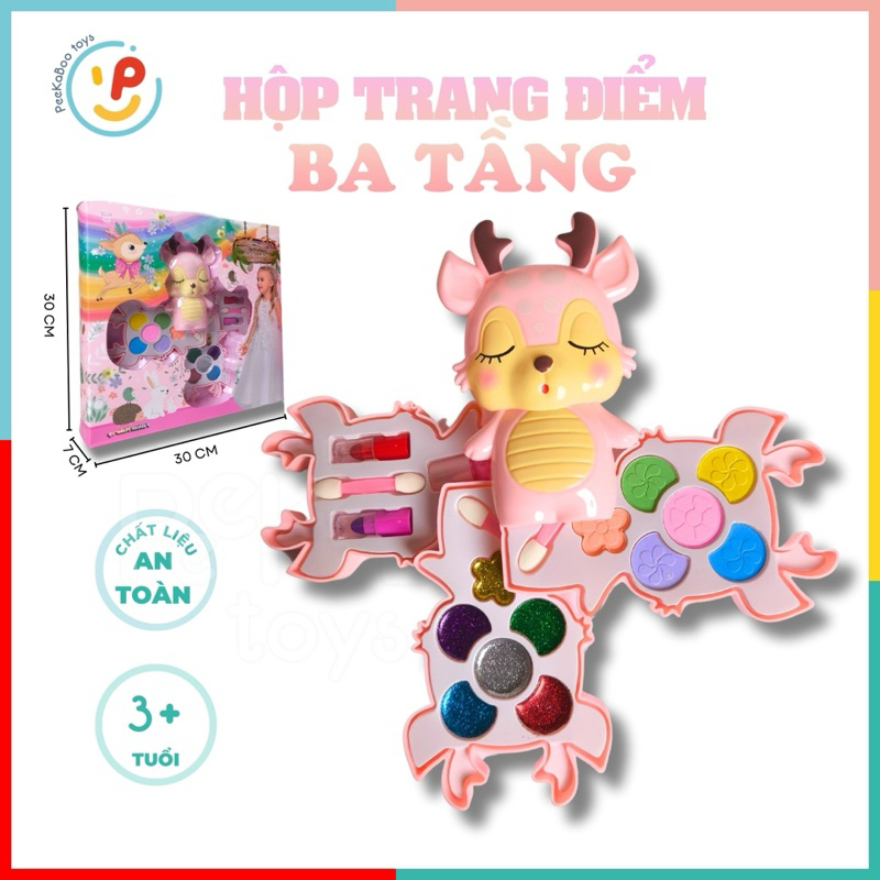 Hộp đồ chơi làm đẹp trang điểm 3 tầng cho bé hình chú nai dễ thương peekabootoys