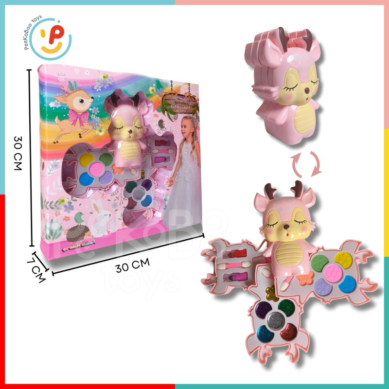 Hộp đồ chơi làm đẹp trang điểm 3 tầng cho bé hình chú nai dễ thương peekabootoys