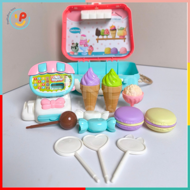 Đồ chơi vali có quai xách tiệm kem ốc quế bánh maccaron máy siêu thị 5007 PeeKaPaw