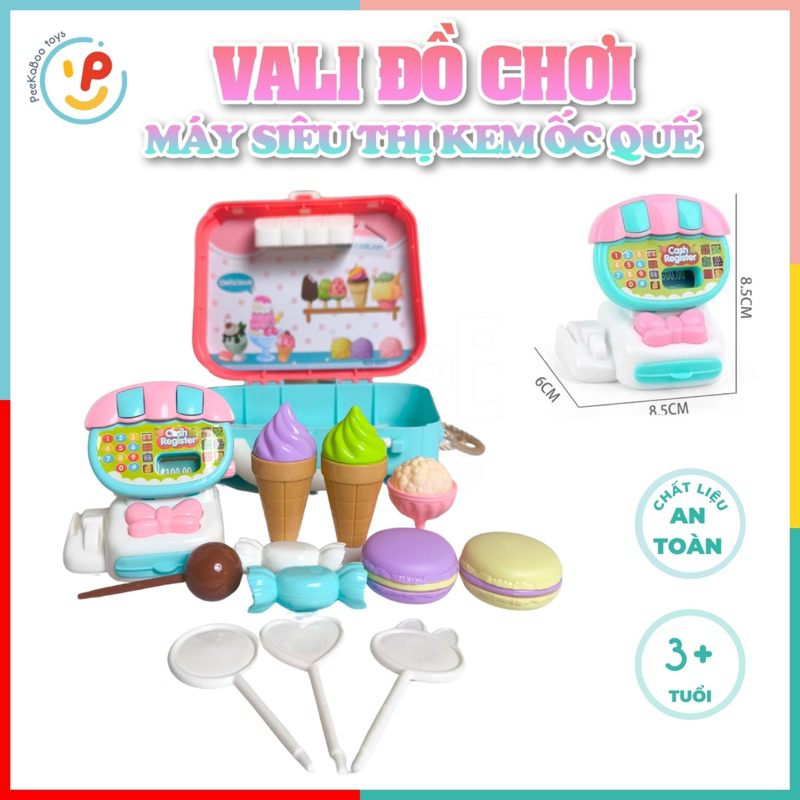 Đồ chơi vali có quai xách tiệm kem ốc quế bánh maccaron máy siêu thị 5007 PeeKaPaw