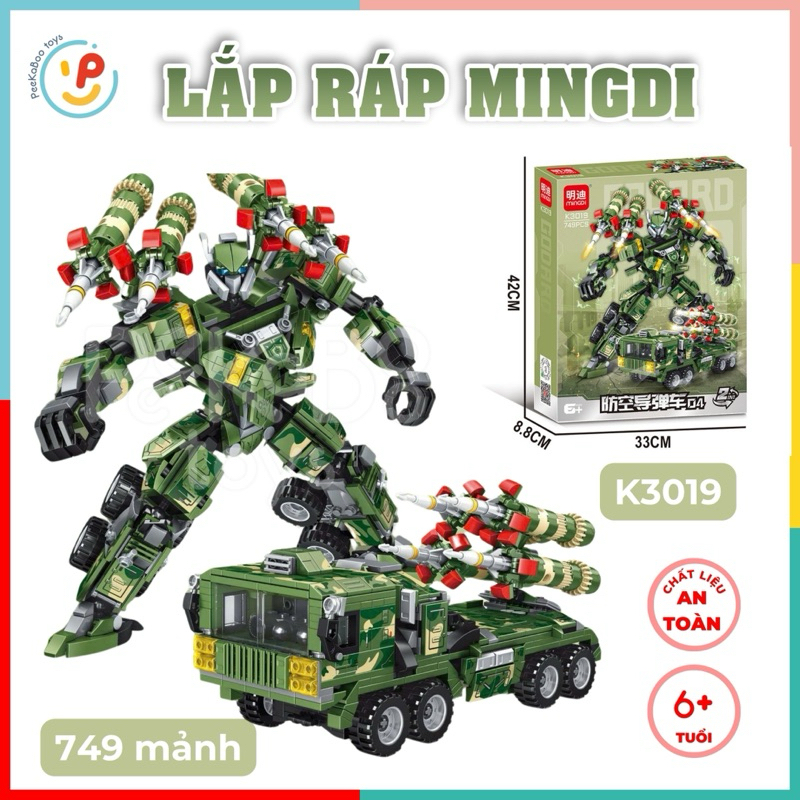Đồ chơi lắp ráp xếp hình robot biến hình xe hoả tiễn 749 mảnh K3019 PeeKaPaw Toys