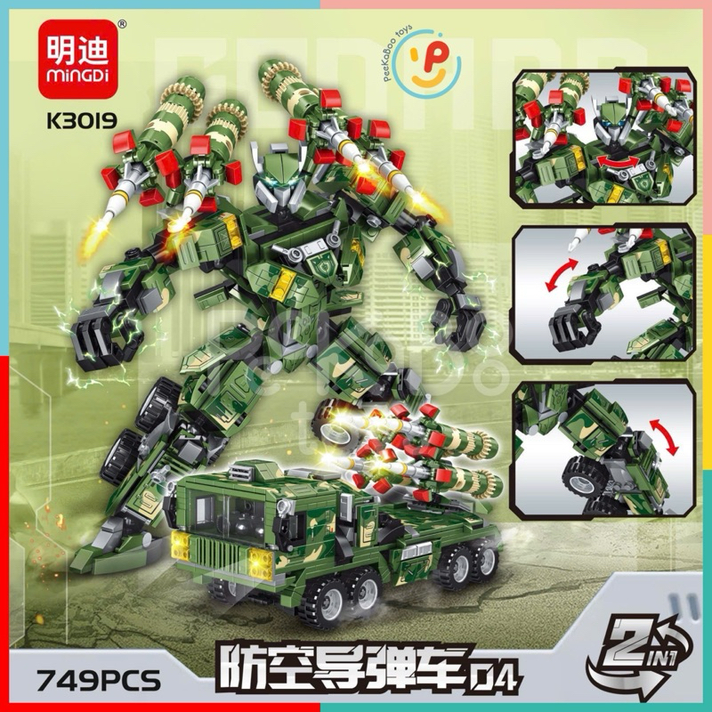 Đồ chơi lắp ráp xếp hình robot biến hình xe hoả tiễn 749 mảnh K3019 PeeKaPaw Toys