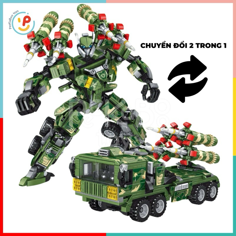 Đồ chơi lắp ráp xếp hình robot biến hình xe hoả tiễn 749 mảnh K3019 PeeKaPaw Toys