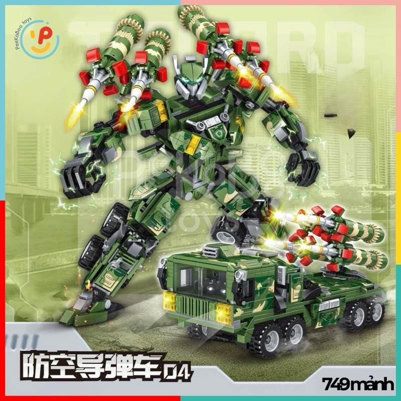 Đồ chơi lắp ráp xếp hình robot biến hình xe hoả tiễn 749 mảnh K3019 PeeKaPaw Toys