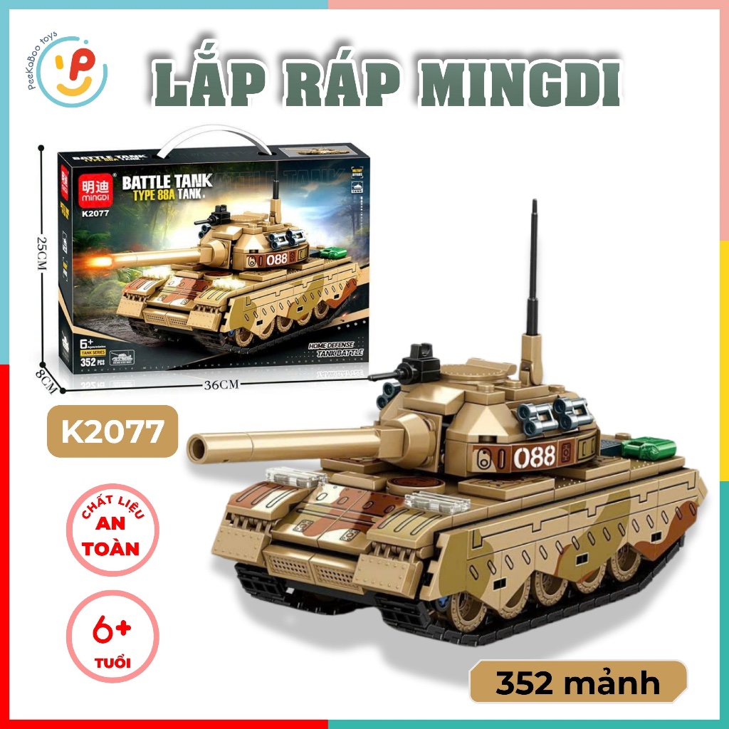Đồ chơi lắp ráp xếp hình xe tăng 352 mảnh K2077 Peekaboo Toys