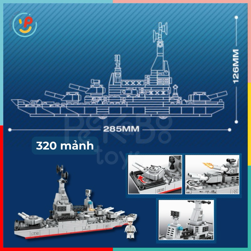 Đồ chơi lắp ráp xếp hình tàu chiến hạm Mingdi 320 mảnh K2073 Peekapaw Toys