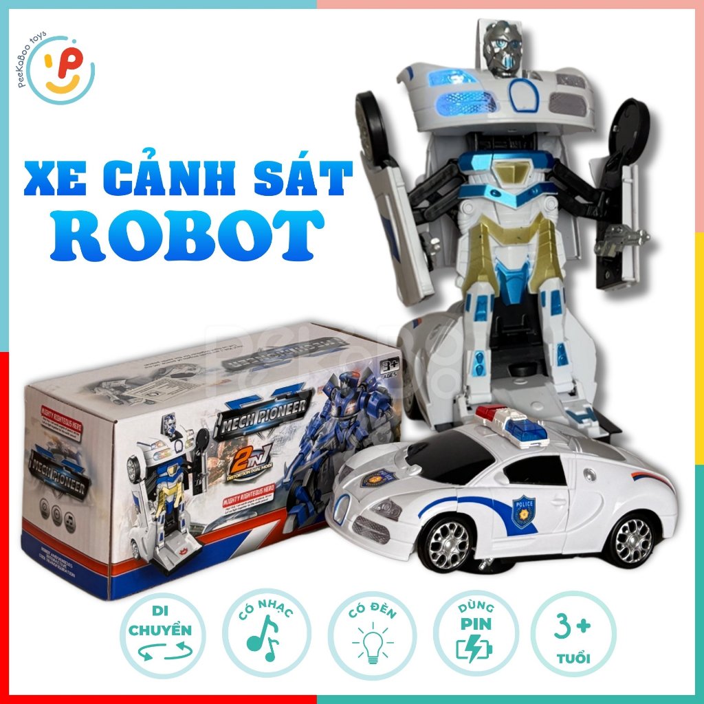 Đồ chơi xe cảnh sát biến hình robot có đèn âm thanh 8990 Peekapaw Toys