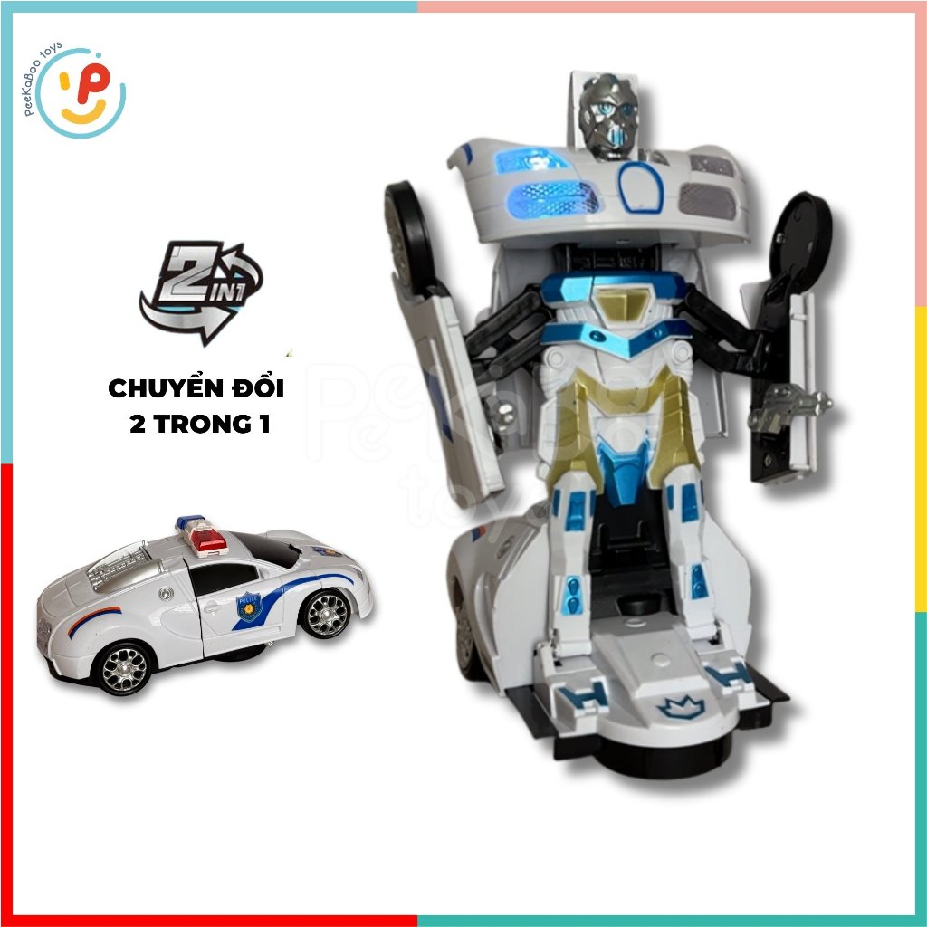 Đồ chơi xe cảnh sát biến hình robot có đèn âm thanh 8990 Peekapaw Toys