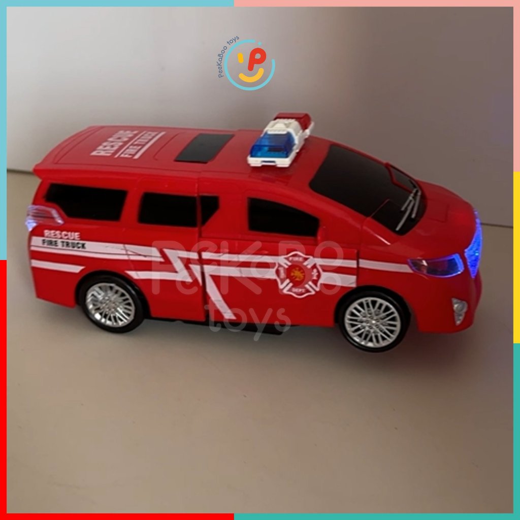 Đồ chơi xe cứu thương biến hình robot dùng pin có đèn âm thanh 9911 PeeKaPaw Toys