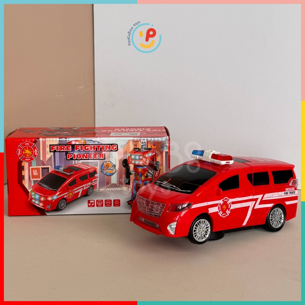 Đồ chơi xe cứu thương biến hình robot dùng pin có đèn âm thanh 9911 PeeKaPaw Toys