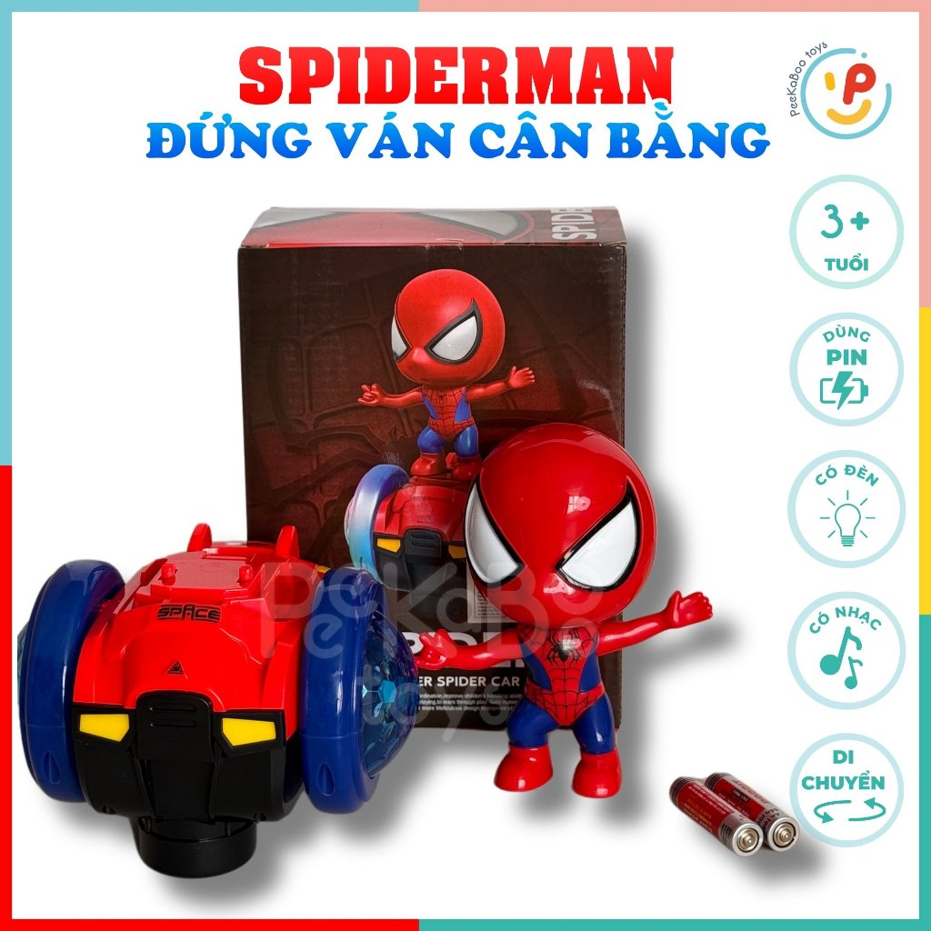 Đồ chơi siêu nhân người nhện Spiderman đứng ván cân bằng có nhạc đèn 17068 PeeKaPaw Toys