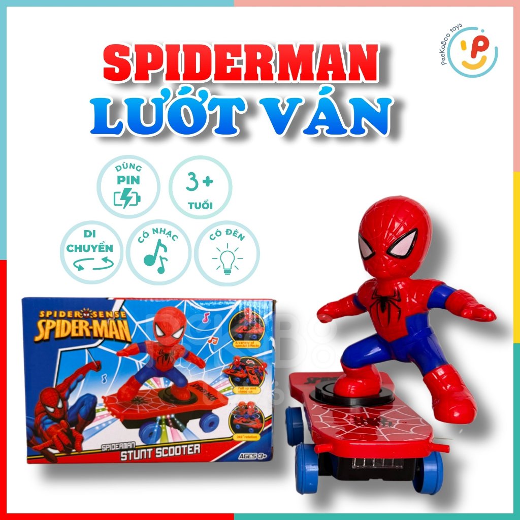 Đồ chơi siêu nhân người nhện Spiderman lướt ván dùng pin có đèn nhạc 5080 - Peekaboo Toys