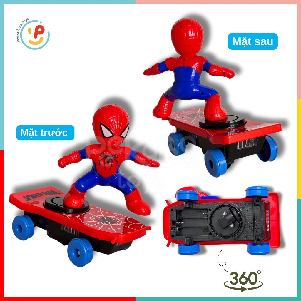 Đồ chơi siêu nhân người nhện Spiderman lướt ván dùng pin có đèn nhạc 5080 - Peekaboo Toys