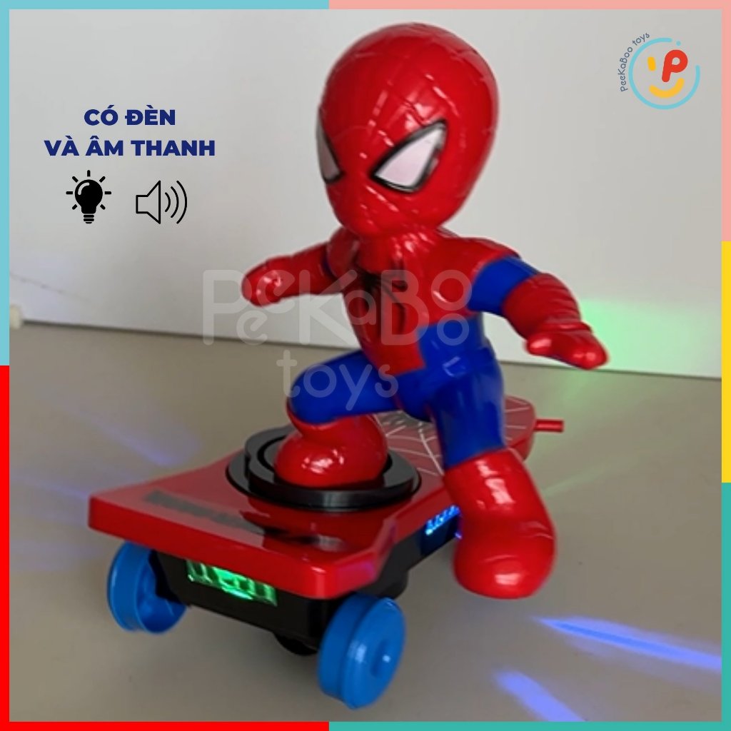 Đồ chơi siêu nhân người nhện Spiderman lướt ván dùng pin có đèn nhạc 5080 - Peekaboo Toys