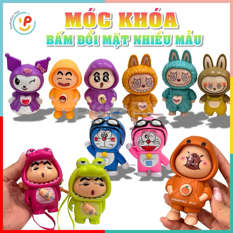 Móc khoá xoay mặt đồ chơi vô tri nhiều mẫu Shin chan Doremon Kuromi PeeKaPaw Toys