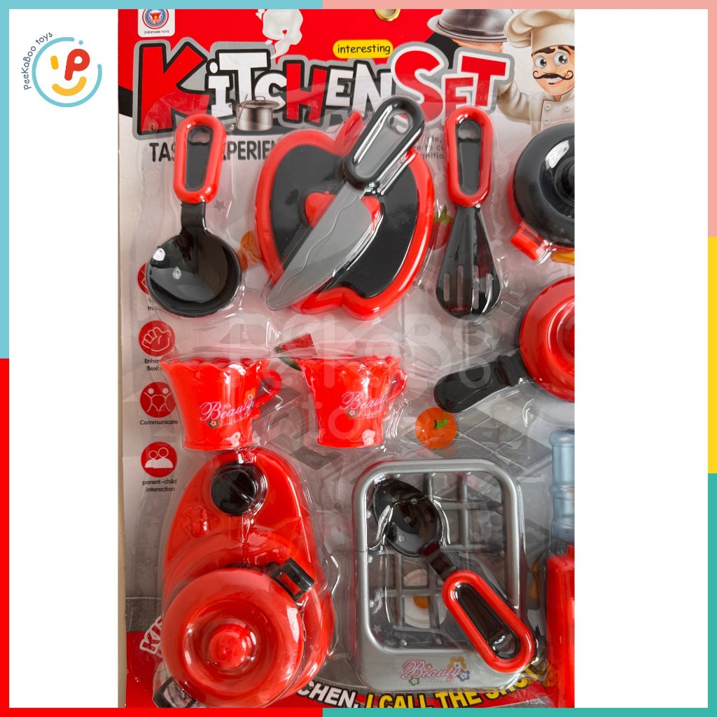 Đồ chơi vỉ dụng cụ nhà bếp màu đỏ Kitchen Set 7582 PeeKaPaw Toys