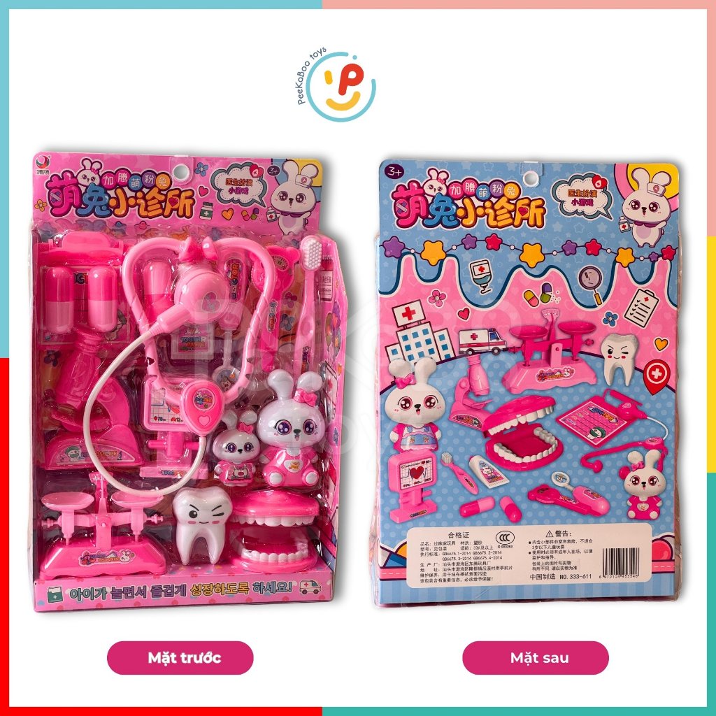 Đồ chơi Peekaboo Toys vỉ bé tập làm nha sĩ dụng cụ khám bệnh có y tá thỏ 333-611