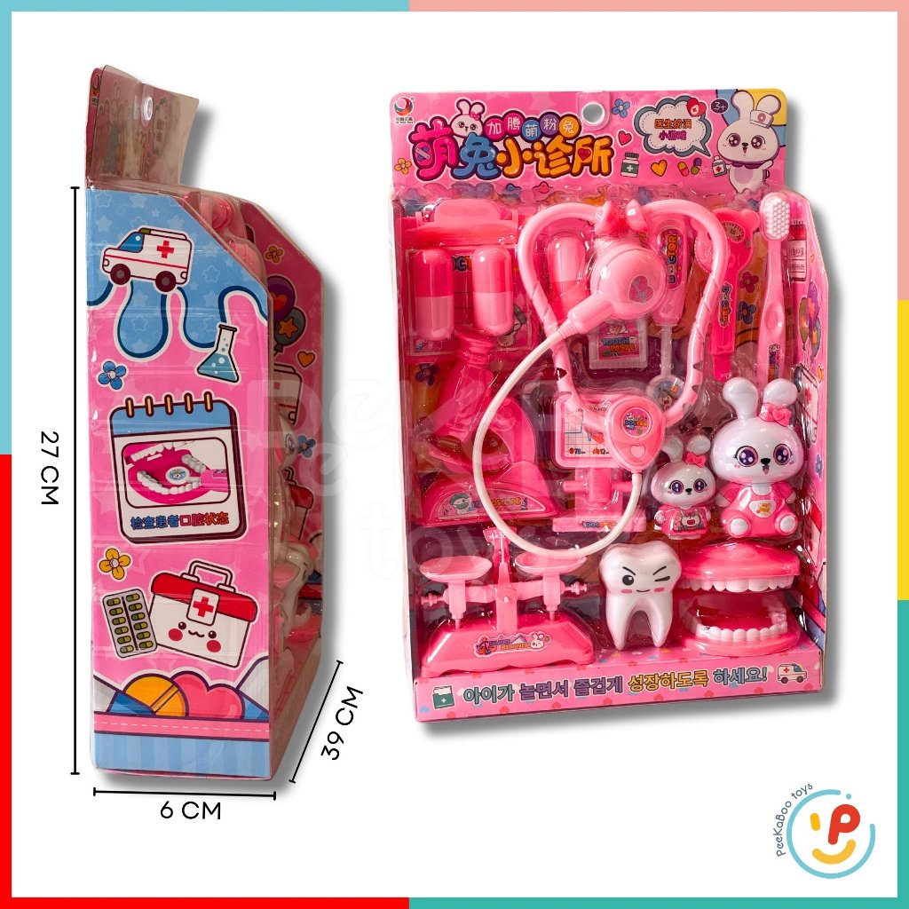 Đồ chơi Peekaboo Toys vỉ bé tập làm nha sĩ dụng cụ khám bệnh có y tá thỏ 333-611