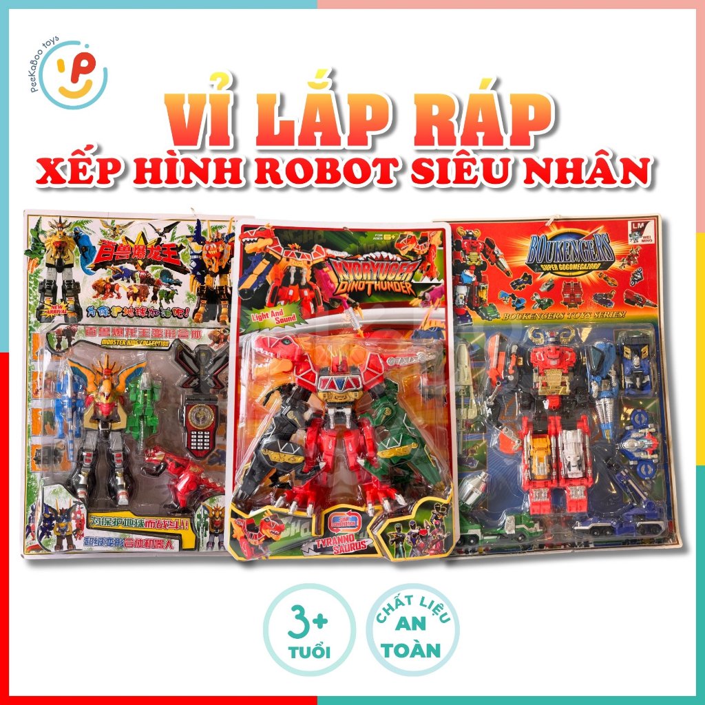 Đồ chơi vỉ lắp ráp xếp hình Robot Siêu nhân nhiều mẫu cỡ lớn có đèn âm thanh PeeKaPaw Toys