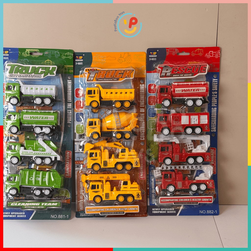 VỈ 4 CHIẾC XE CỨU HỎA, XE CÔNG TRÌNH, XE ĐÔ THỊ NHIỀU MẪU PeeKaPaw Toys