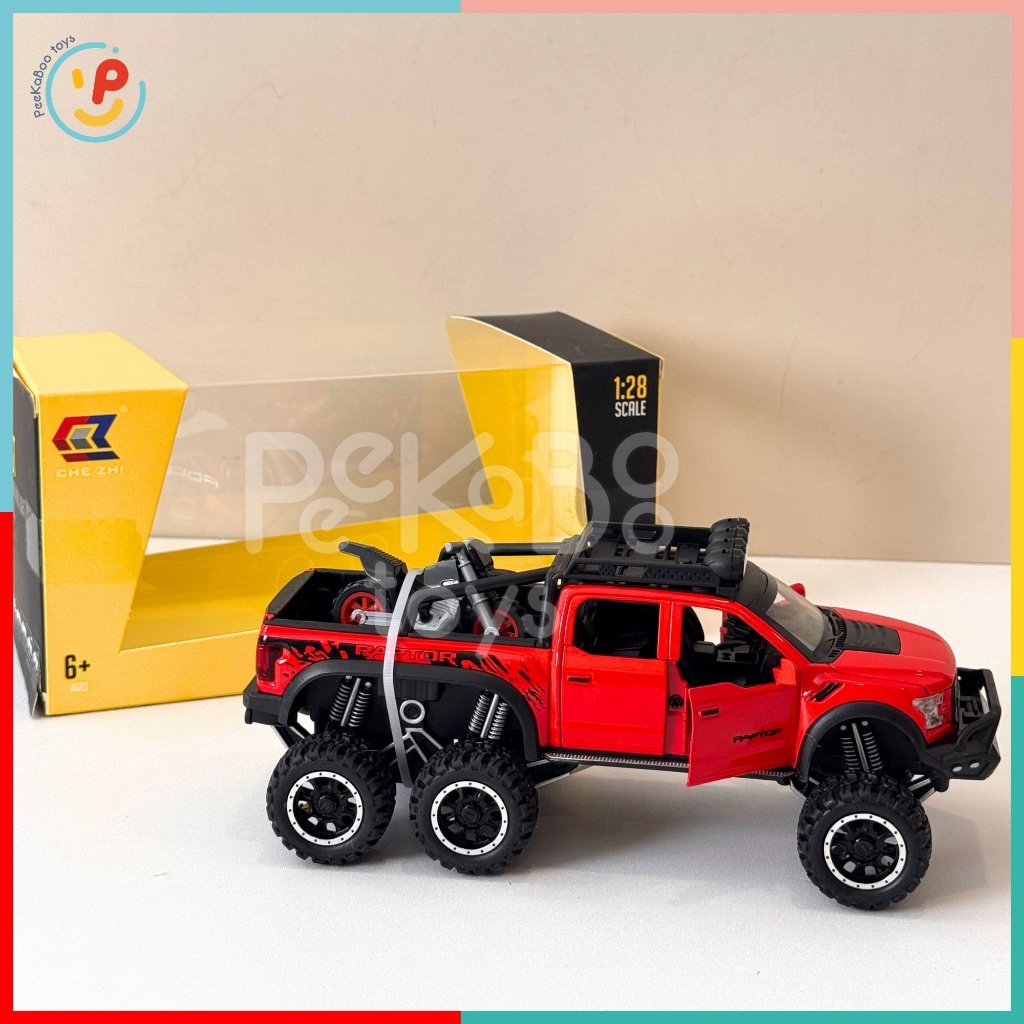 Đồ chơi xe Ford chở mô tô 30cm chất liệu hợp kim có đèn và âm thanh CZ24 PeeKaPaw Toys