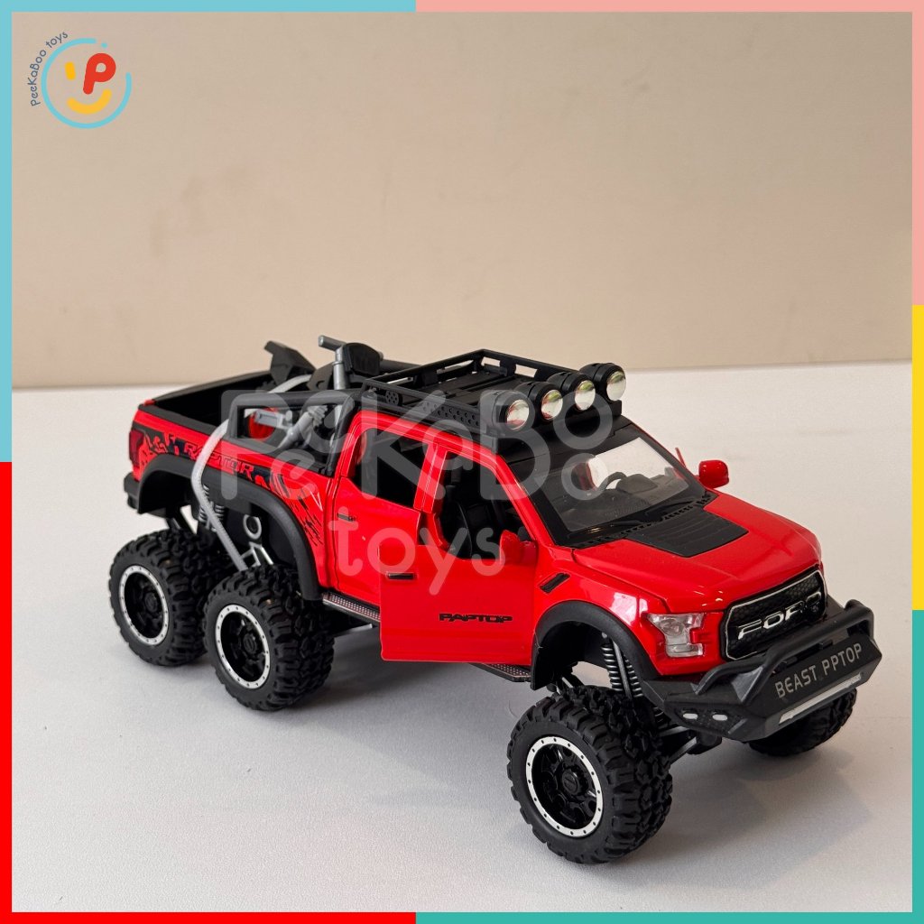 Đồ chơi xe Ford chở mô tô 30cm chất liệu hợp kim có đèn và âm thanh CZ24 PeeKaPaw Toys