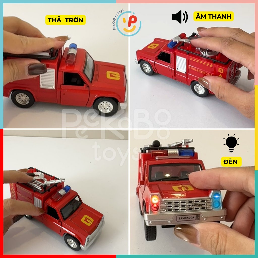 Đồ chơi xe cứu hoả - xe cảnh sát 17cm chất liệu hợp kim chạy trớn có đèn và âm thanh 998-7A