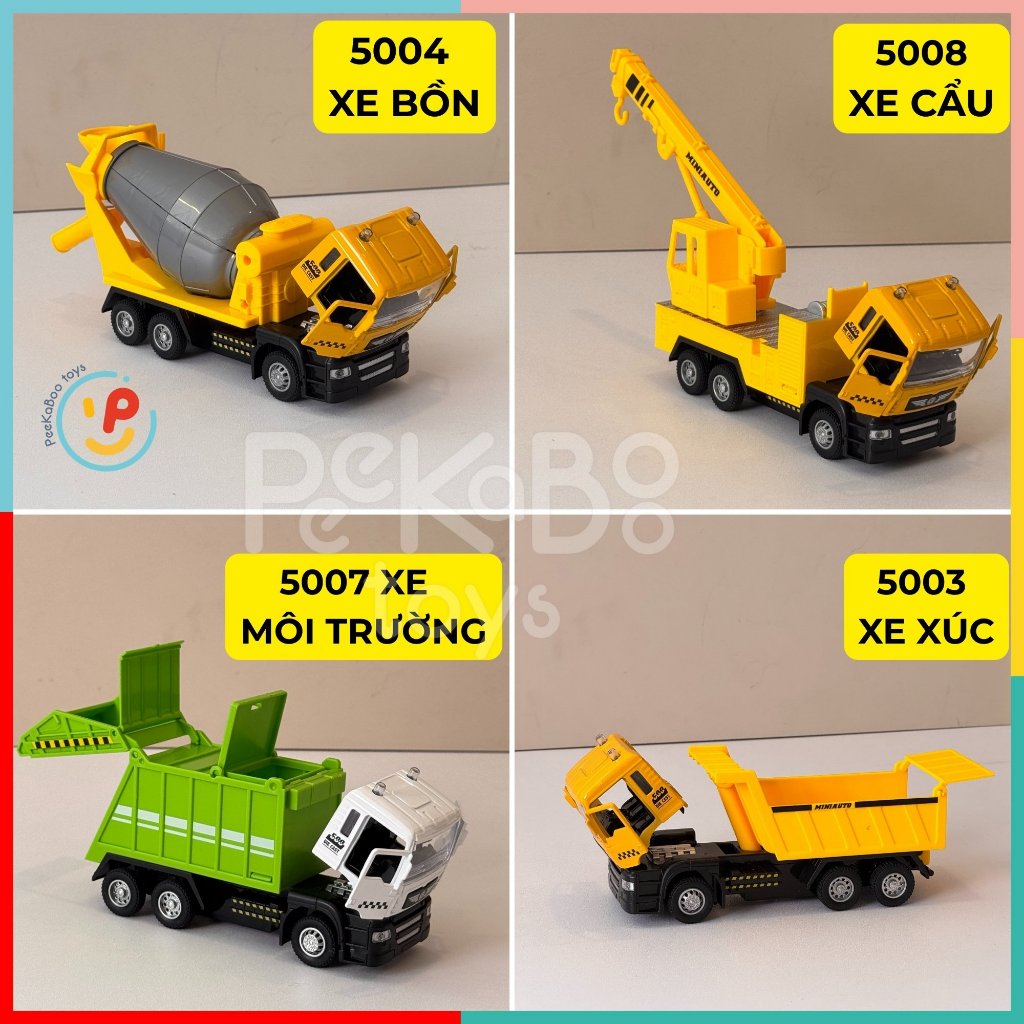 Đồ chơi xe công trình chạy trớn có âm thanh có thể mở cửa kéo đầu xe Peekapaw Toys