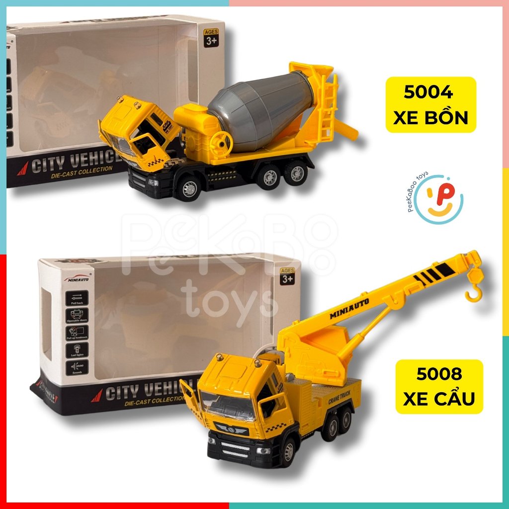 Đồ chơi xe công trình chạy trớn có âm thanh có thể mở cửa kéo đầu xe Peekapaw Toys
