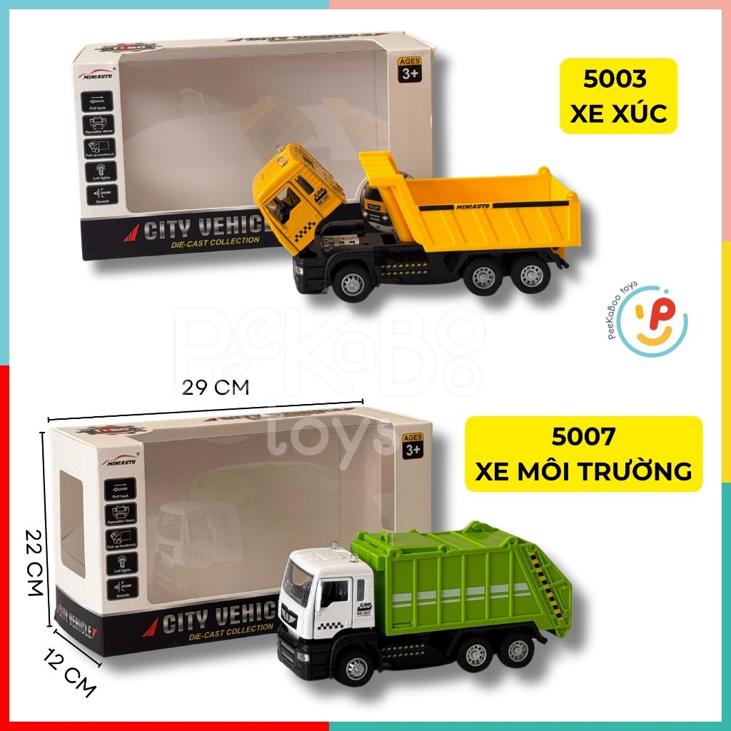 Đồ chơi xe công trình chạy trớn có âm thanh có thể mở cửa kéo đầu xe Peekapaw Toys
