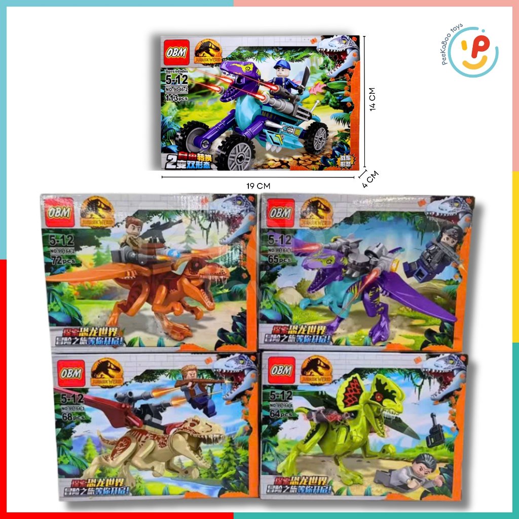 Trọn bộ 4 hộp Đồ Chơi Lắp Ráp Thế giới khủng long 110-119 mảnh PeeKaPaw Toys OBM 9046