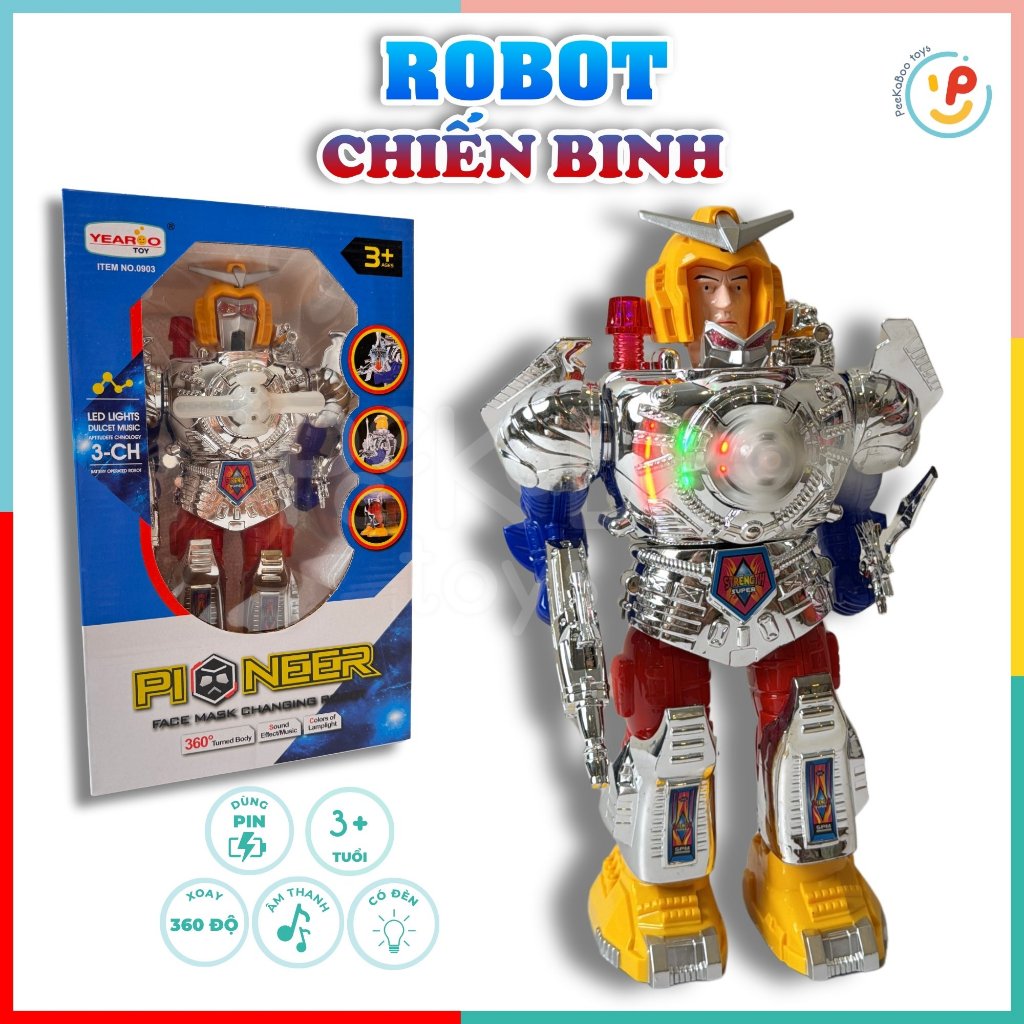 Đồ chơi Robot đổi mặt nạ Pioneer có đèn nhạc biết đi 0903 PeeKaPaw Toys