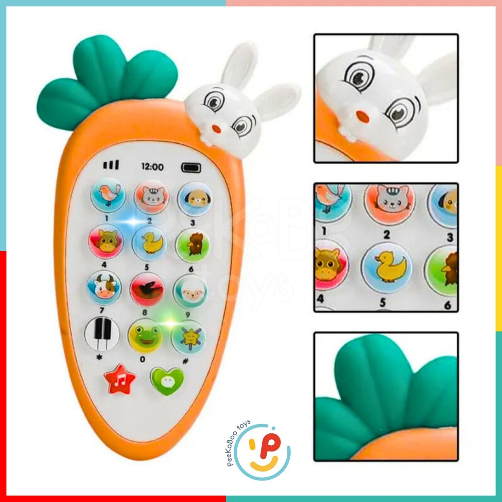 Đồ Chơi Điện Thoại Cà Rốt Miniu Cho Bé 162-32 Có Nhạc, Đèn & Hình Thú Đáng Yêu Peekapaw Toys