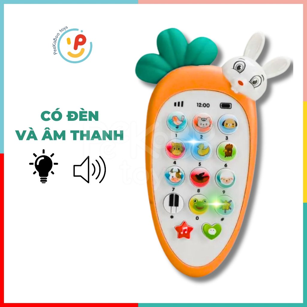 Đồ Chơi Điện Thoại Cà Rốt Miniu Cho Bé 162-32 Có Nhạc, Đèn & Hình Thú Đáng Yêu Peekapaw Toys