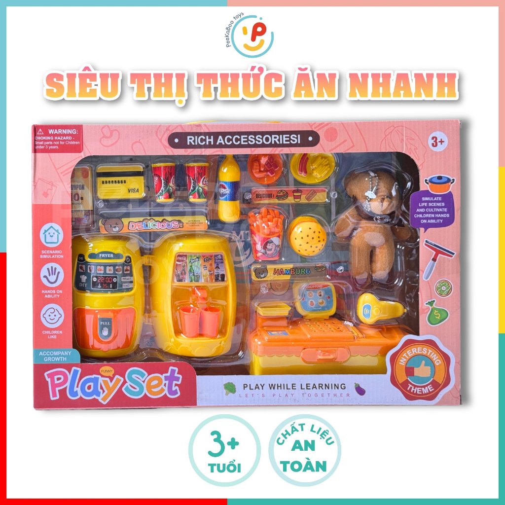 Đồ Chơi Mô Phỏng Siêu Thị Thức Ăn Nhanh 626-139 Máy Chiên, Máy Nước Ngọt PeeKaPaw Toys