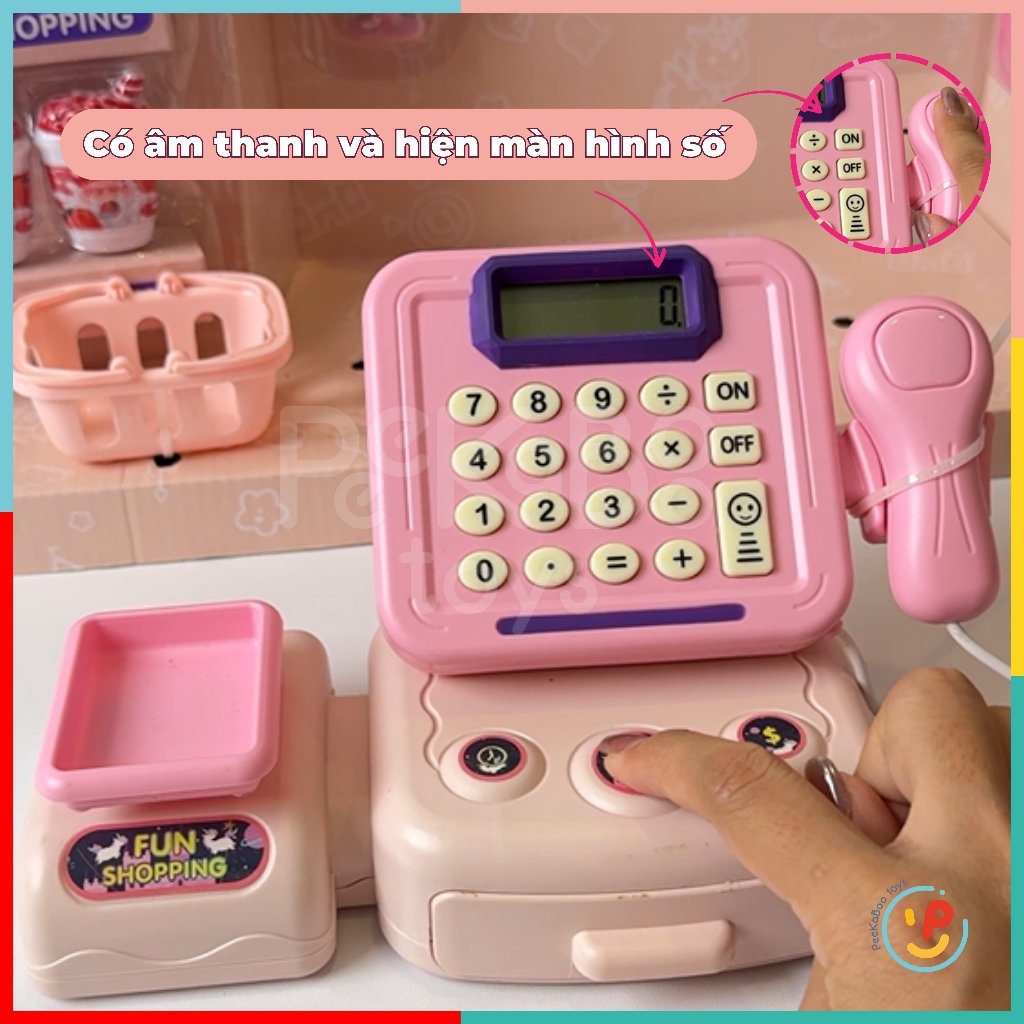 Đồ Chơi Máy Tính Siêu Thị Mini Màu Hồng Có Đèn Nhạc, Giỏ Mua Sắm & Phụ Kiện 222-161 PeeKaPaw Toys